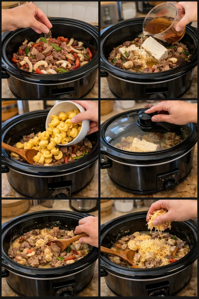 Crock Pot Cheesesteak Tortellini