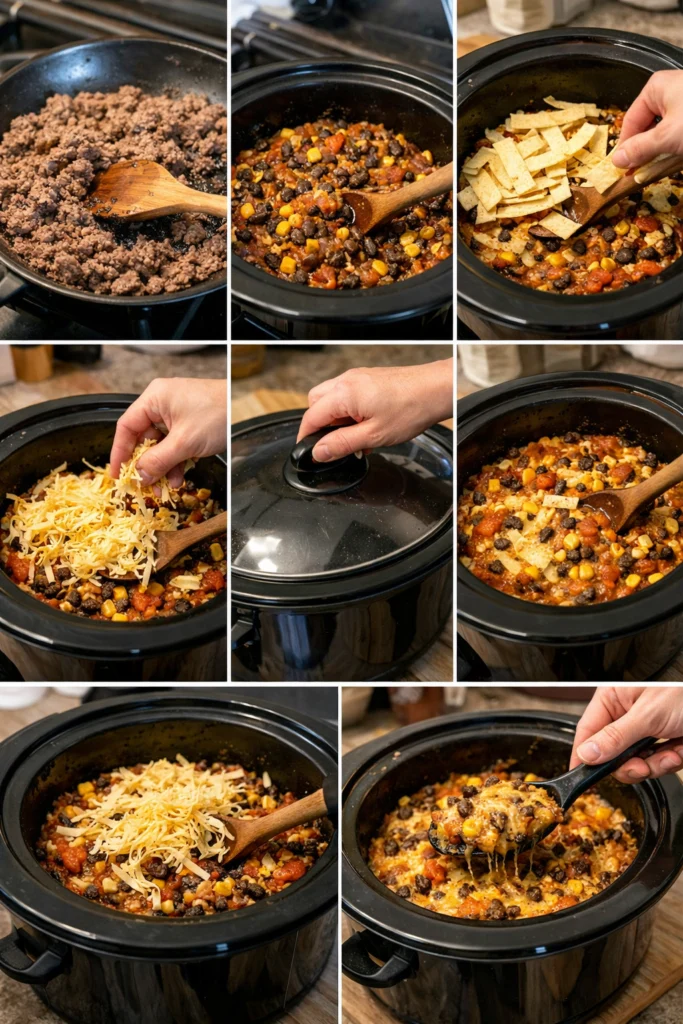 Crockpot Beef Enchilada Casserole