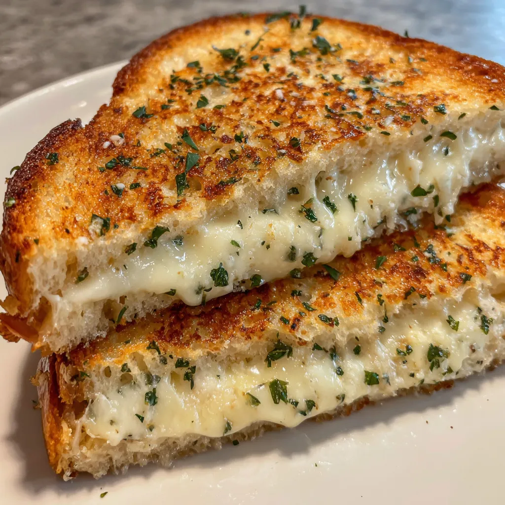 Golden garlic bread sandwich
