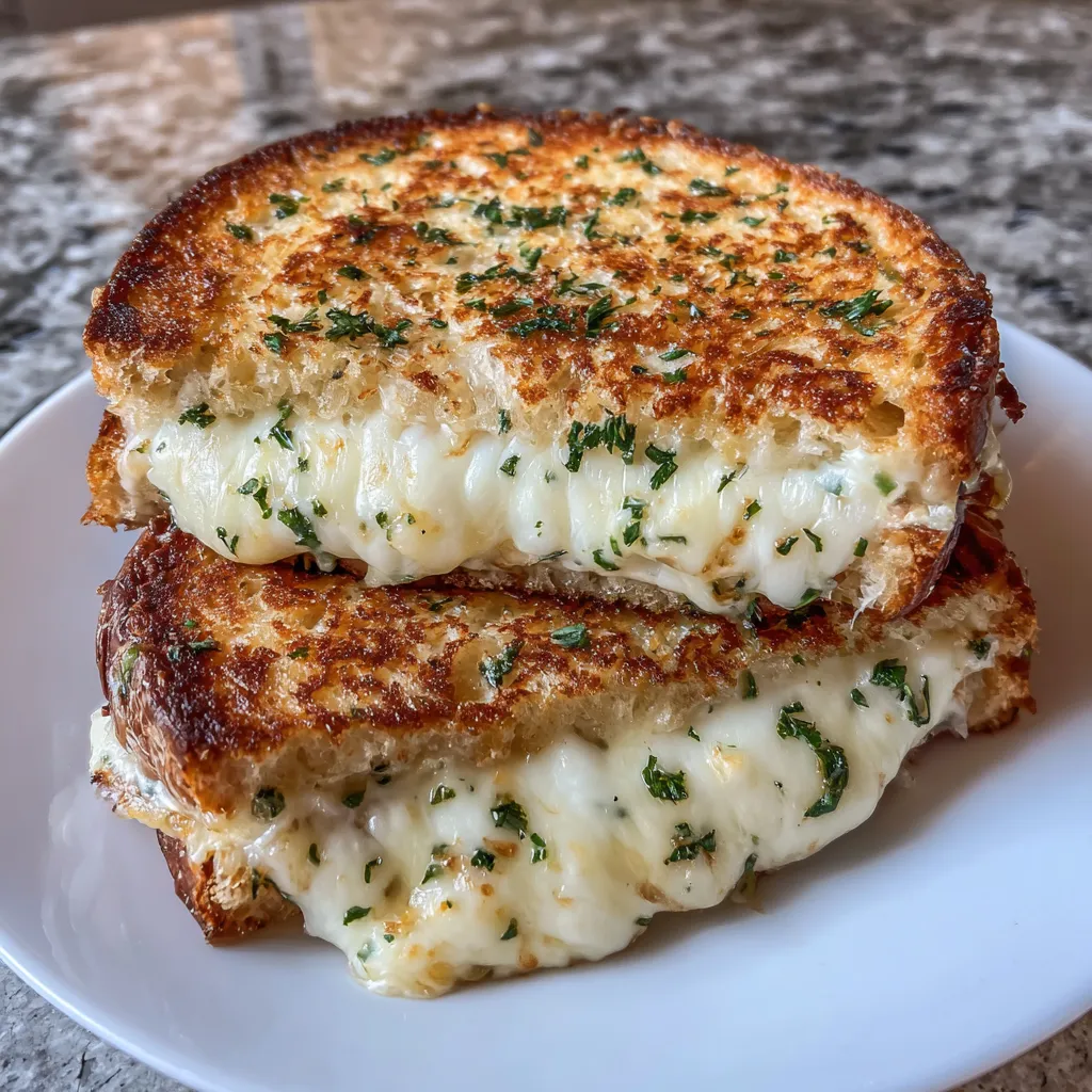 Garlic bread grilled cheese sandwich