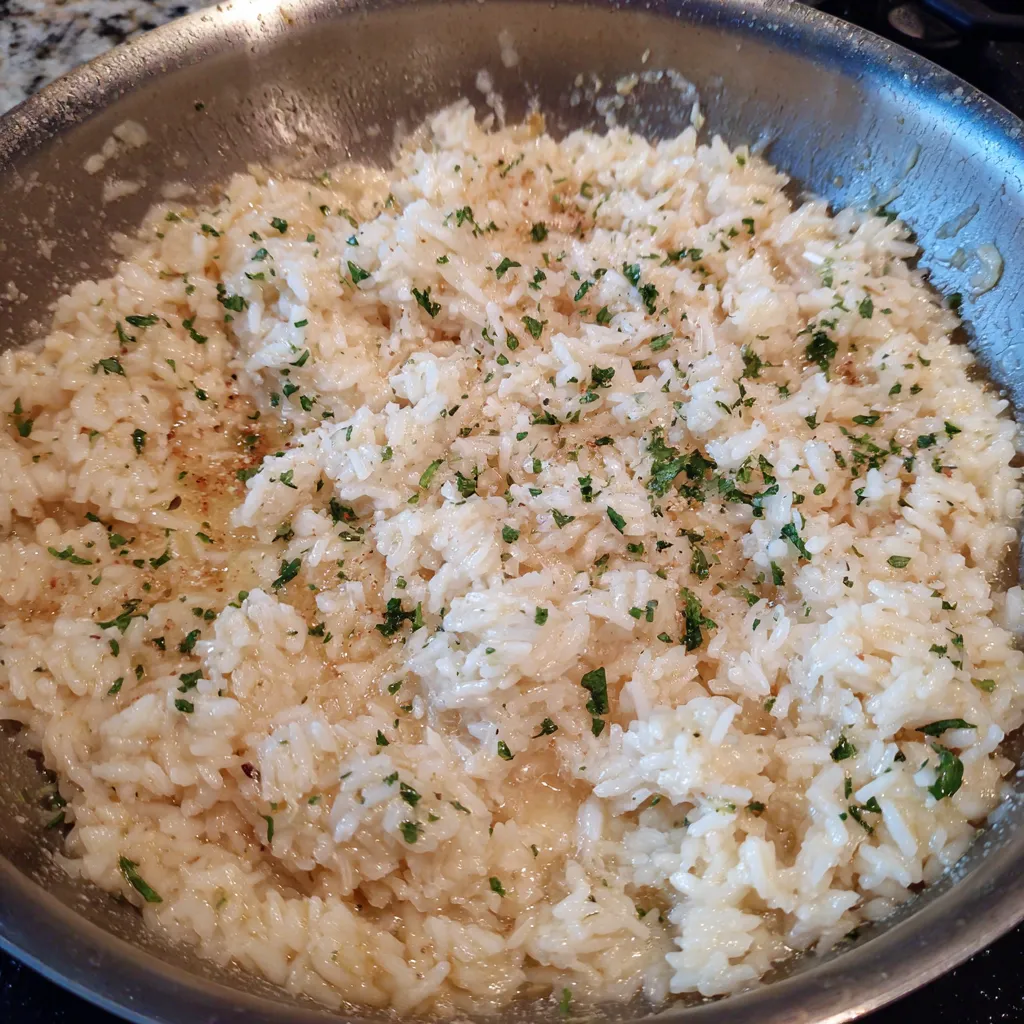 Garlic Parmesan rice in bowl