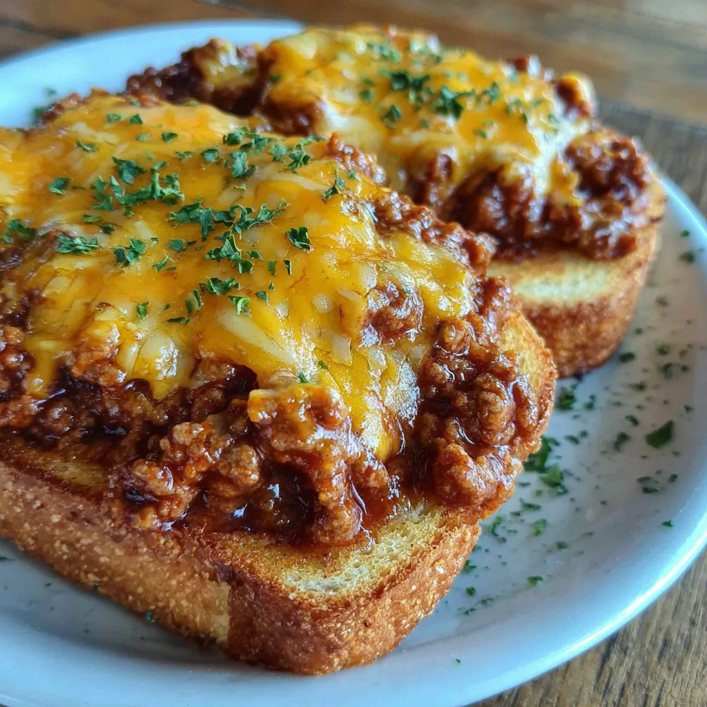 Ground beef sloppy joes on toasted bread