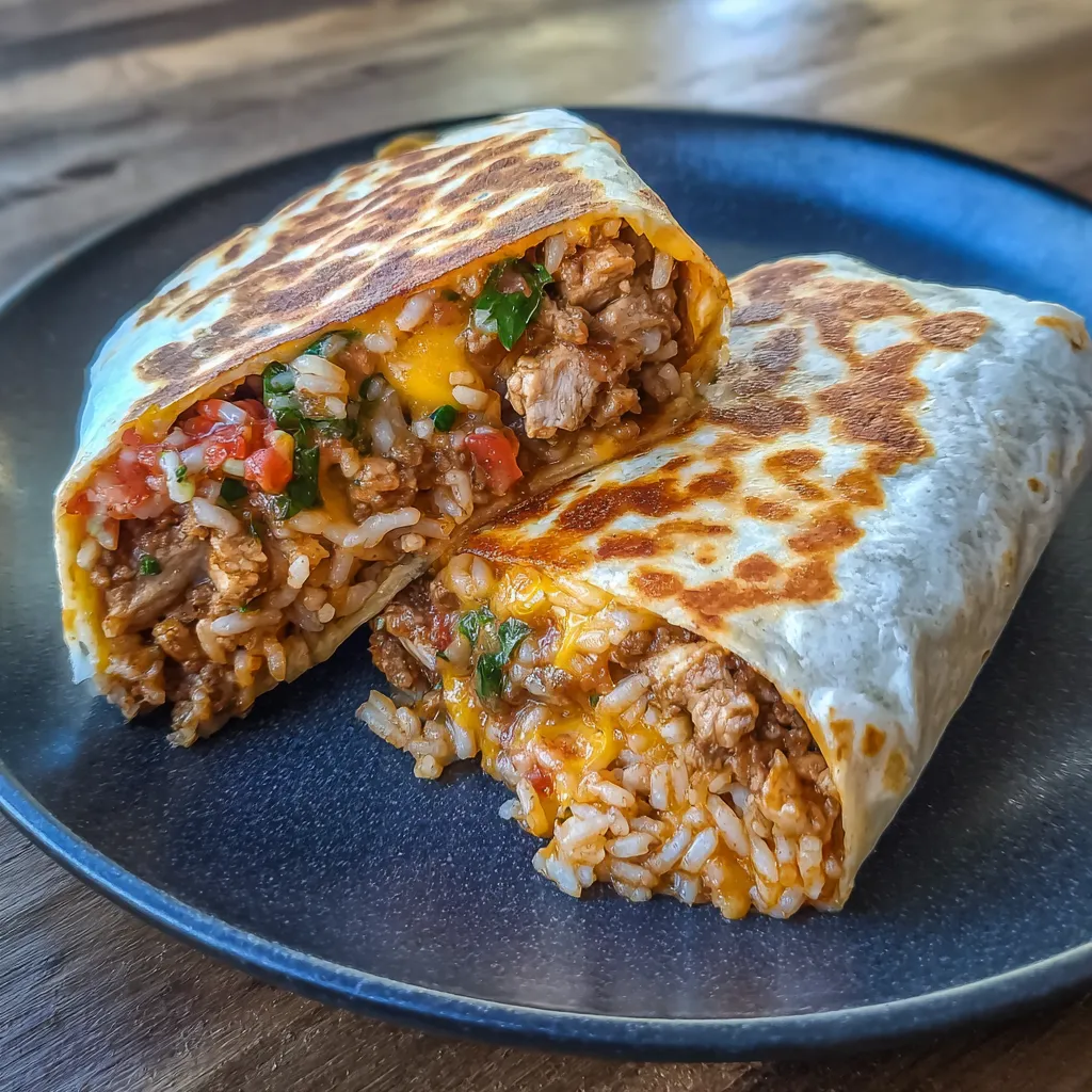 Burrito with cheese crust close up