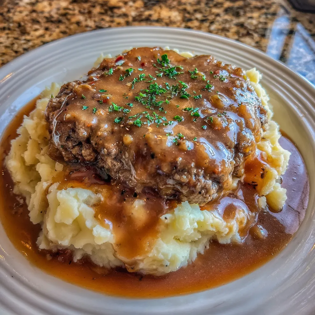 Mashed potatoes with hamburger gravy