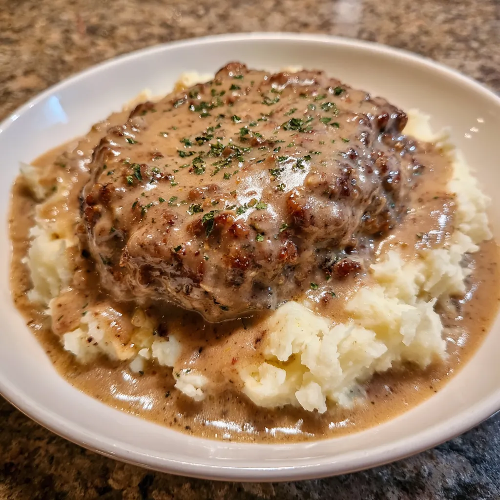 Ground beef and brown gravy plate