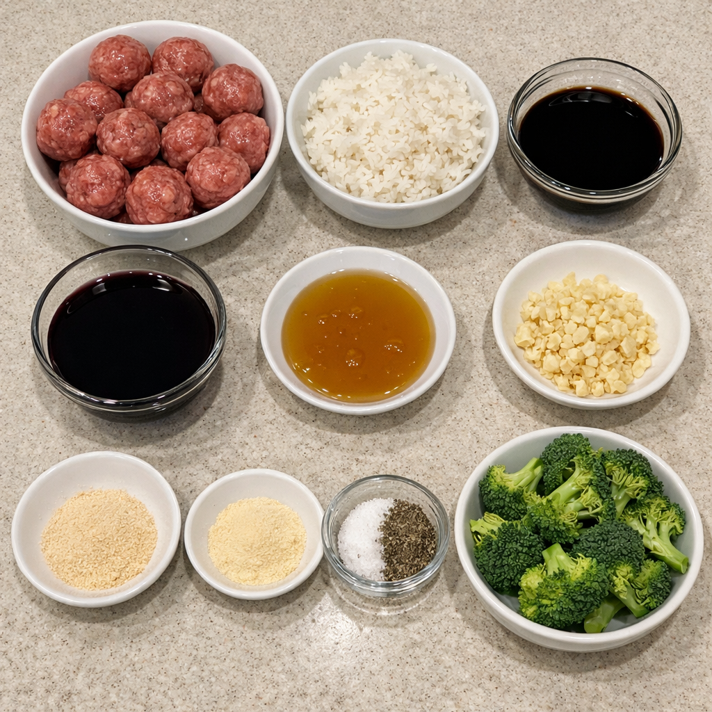 Honey Garlic Meatball Rice Bake