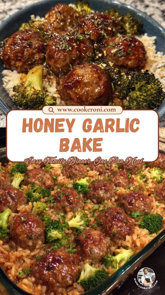 Honey Garlic Meatball Rice Bake