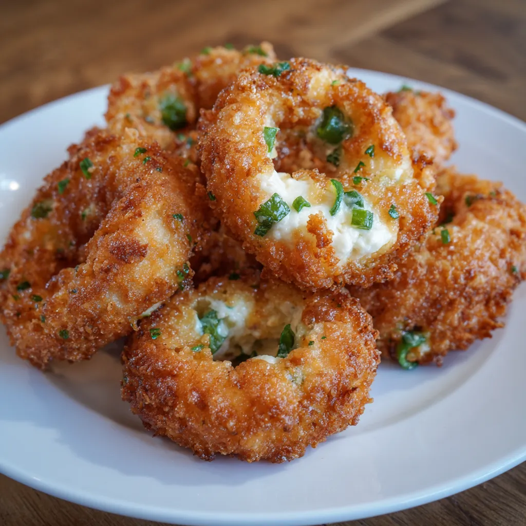 Cheesy jalapeno onion rings close up