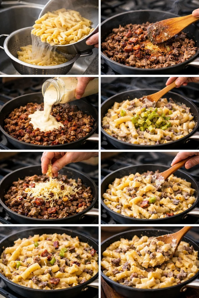 Loaded Cheeseburger Alfredo Pasta