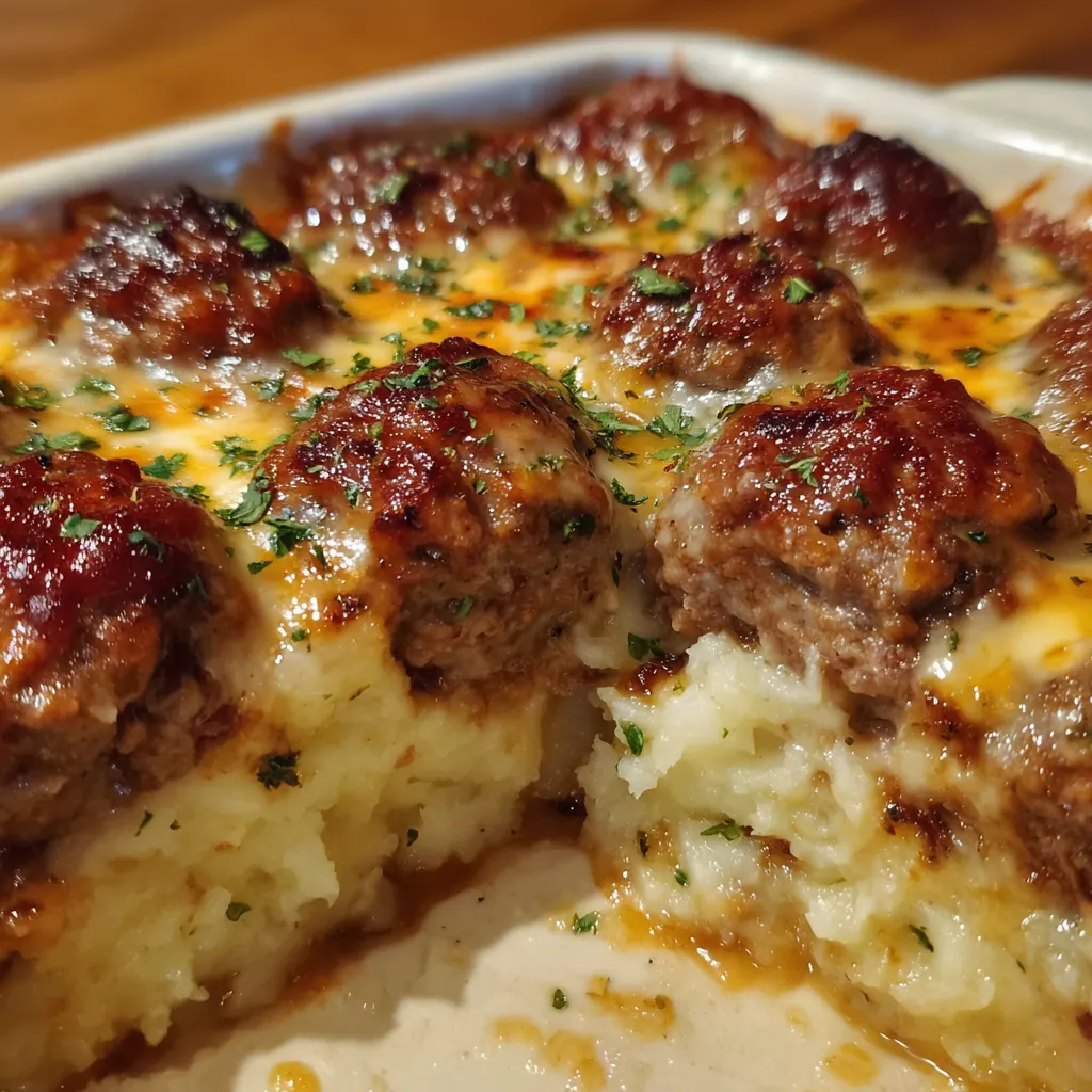 Meatball and mashed potato bake