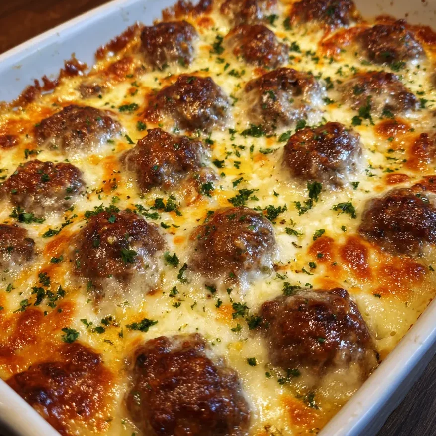 Meatball casserole with mashed potatoes
