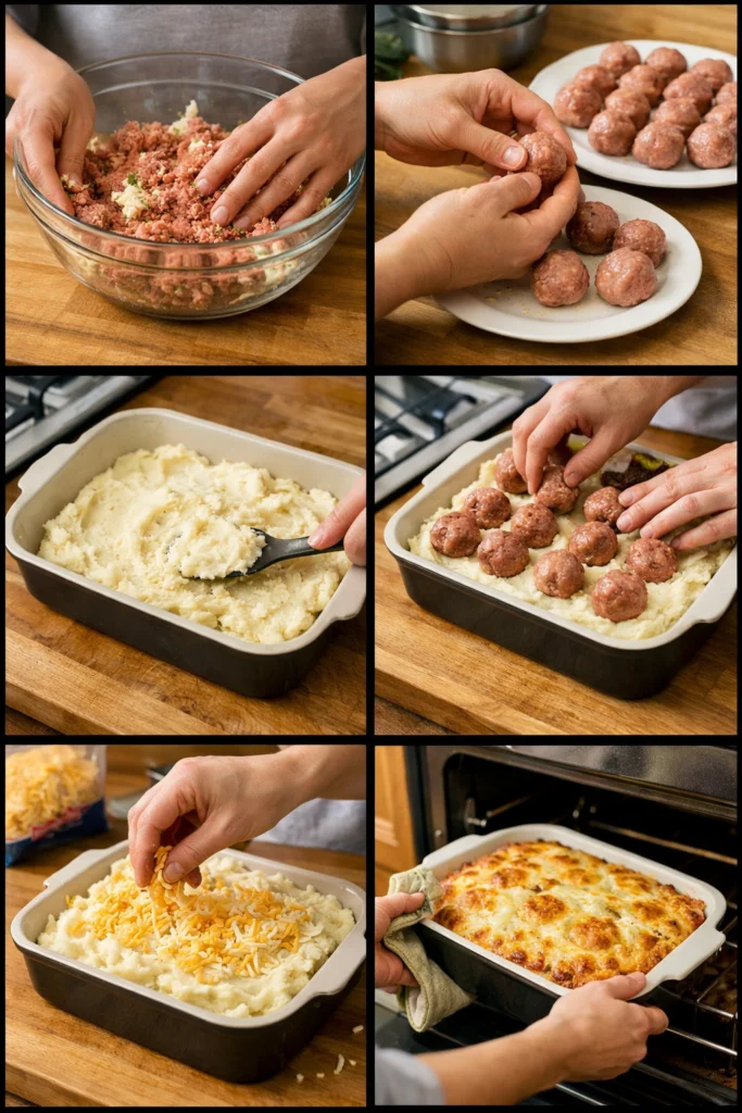 Meatball and Mashed Potato Bake