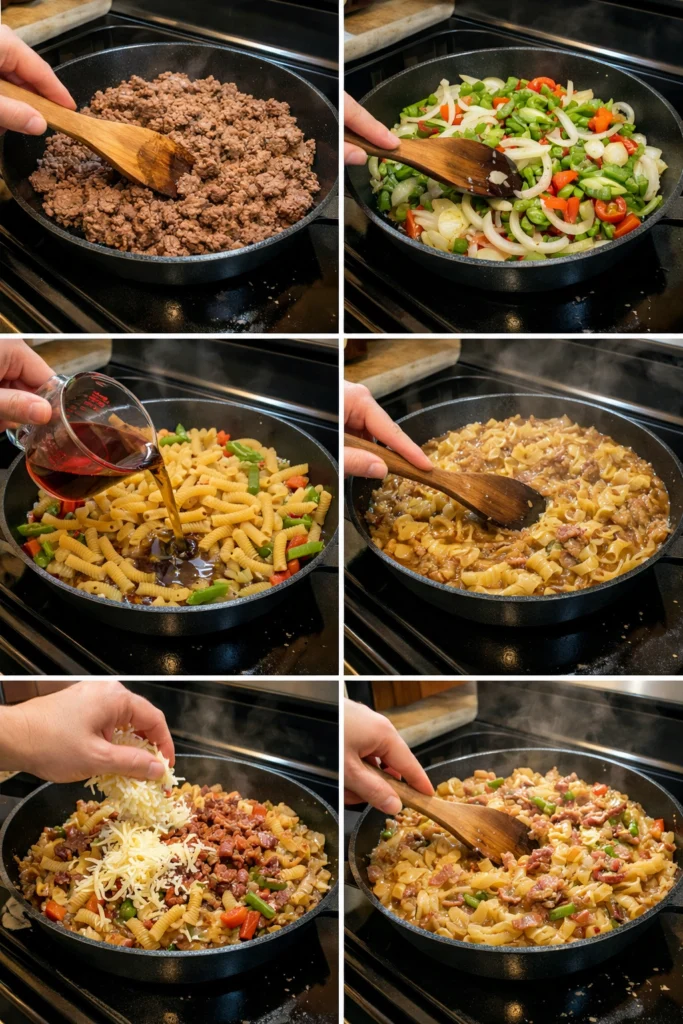 One-Pot Philly Cheesesteak Pasta Skillet