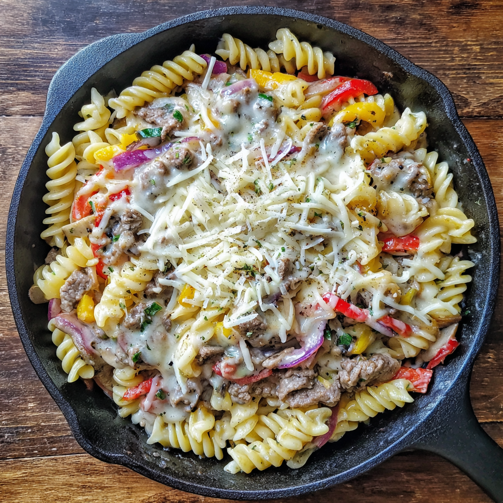 Philly Cheesesteak Pasta Skillet