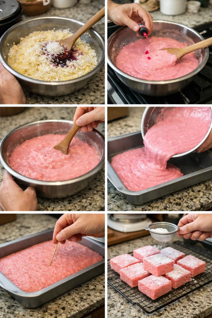 Pink Coconut Snowball Cake Bars