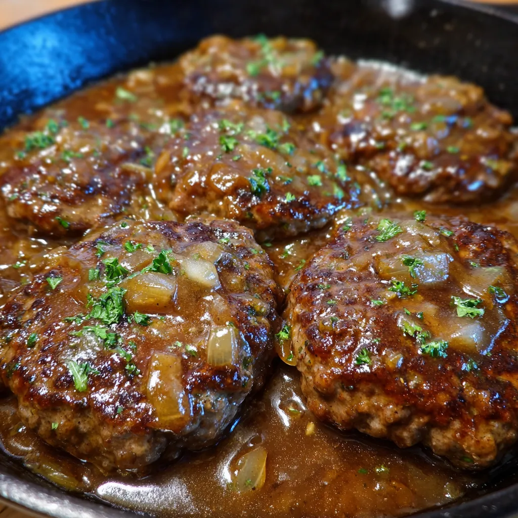 Beef patties in brown gravy