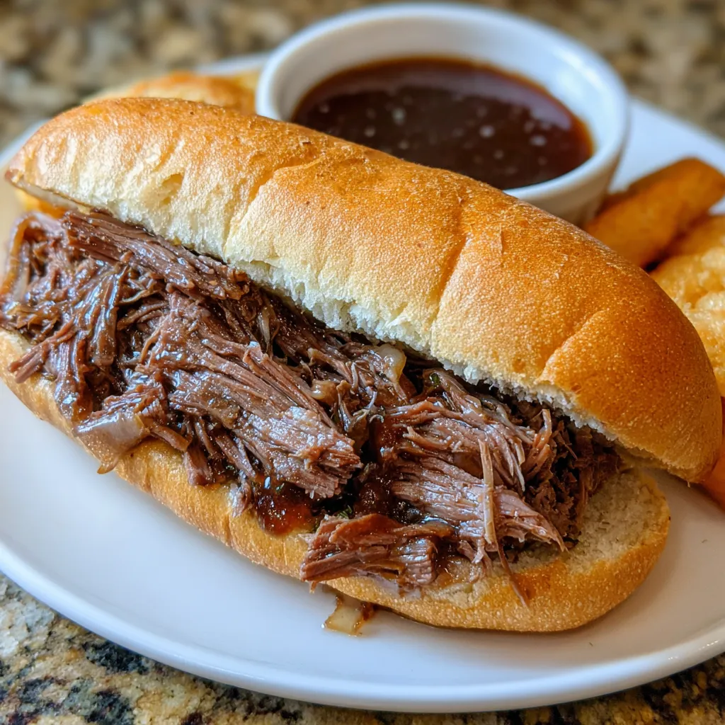 Shredded beef hoagie sandwich