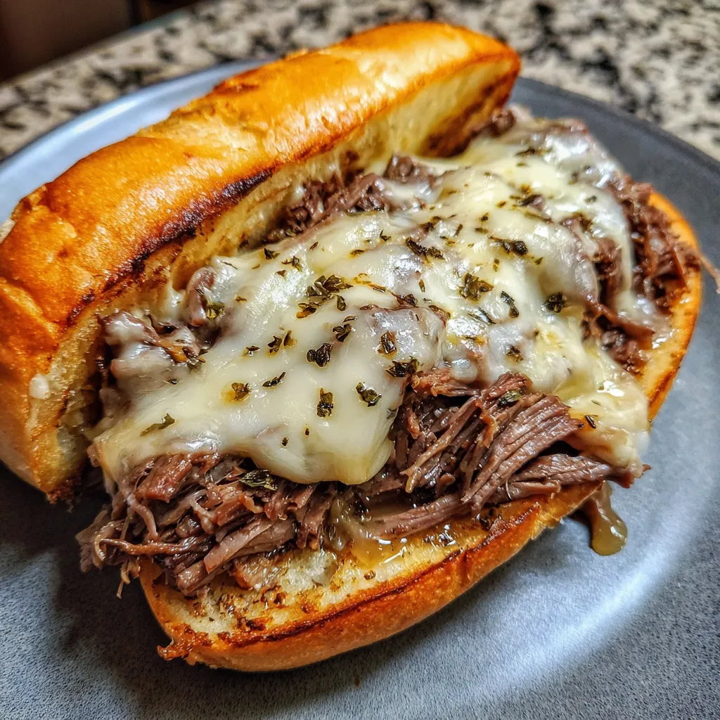 Toasted French roll with melted provolone