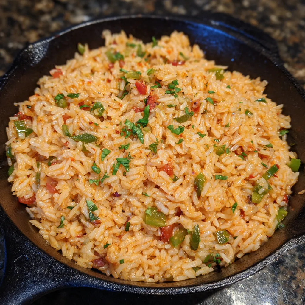 Savory rice pilaf close up