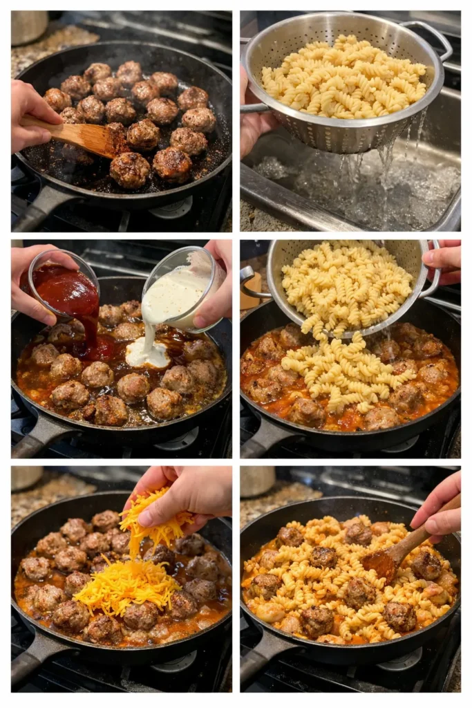 BBQ Ranch Meatball Cheddar Pasta