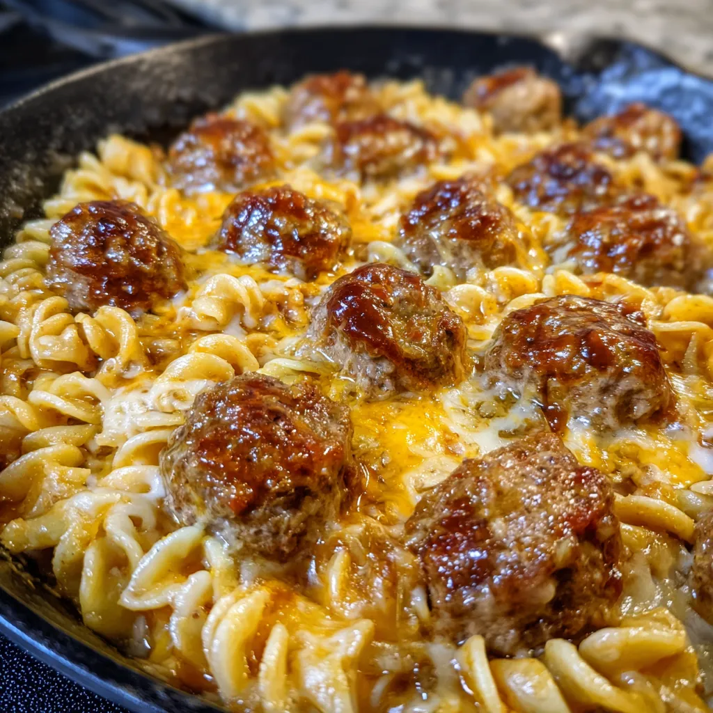 BBQ Ranch Meatball Cheddar Pasta