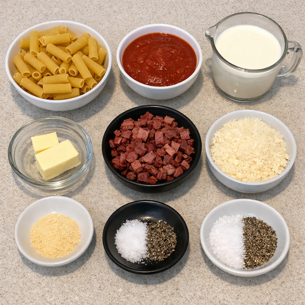 Baked Smoked Beef Marinara Alfredo Pasta