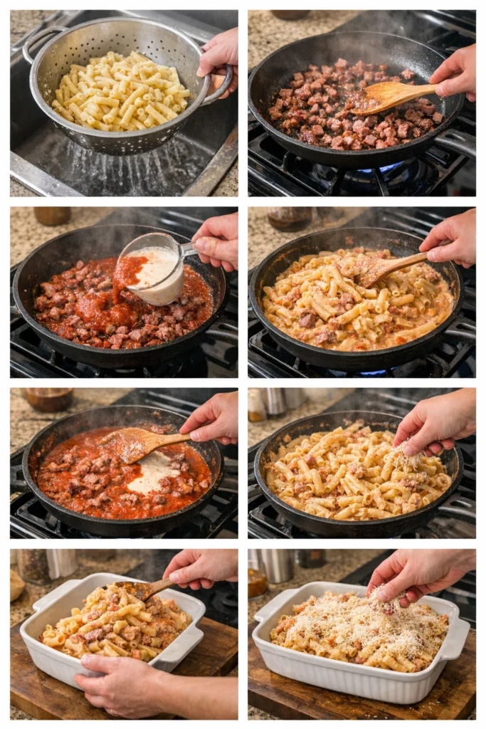 Baked Smoked Beef Marinara Alfredo Pasta