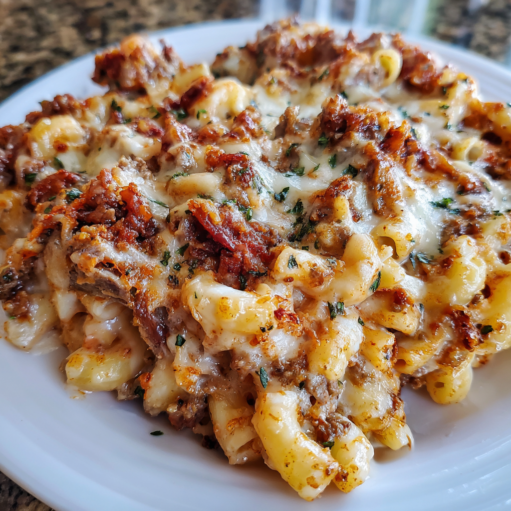 Baked Smoked Beef Marinara Alfredo Pasta