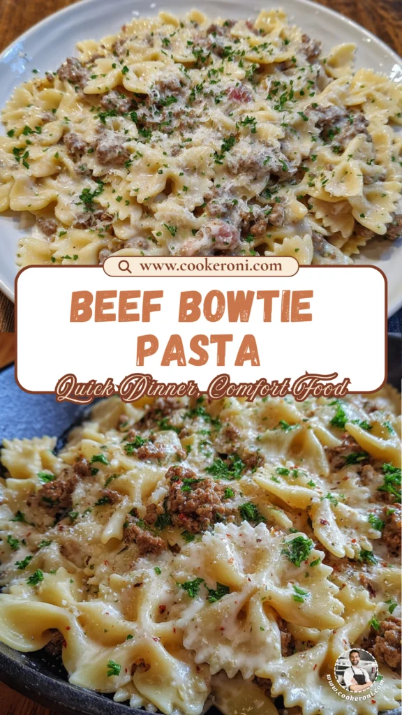 Beef and Bowtie Pasta with Alfredo Sauce