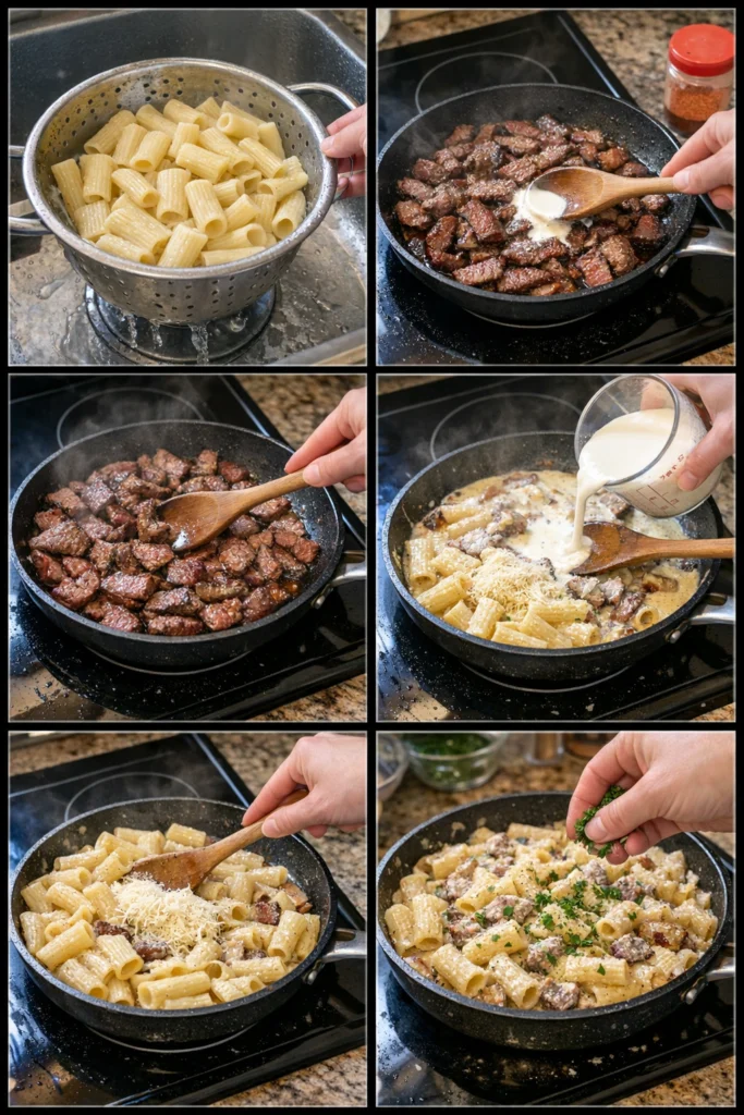 Cajun Steak Cheesy Rigatoni Parmesan