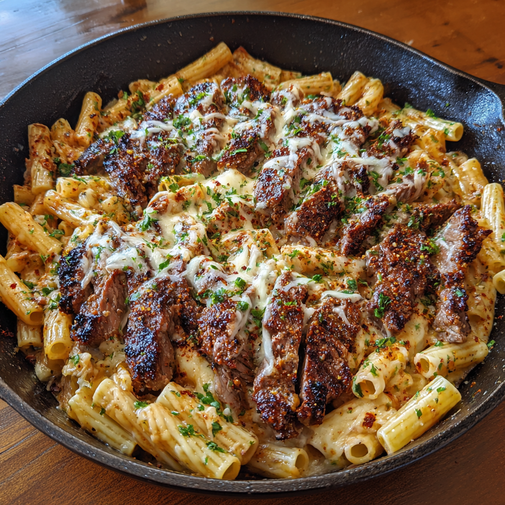 Cajun Steak Cheesy Rigatoni Parmesan