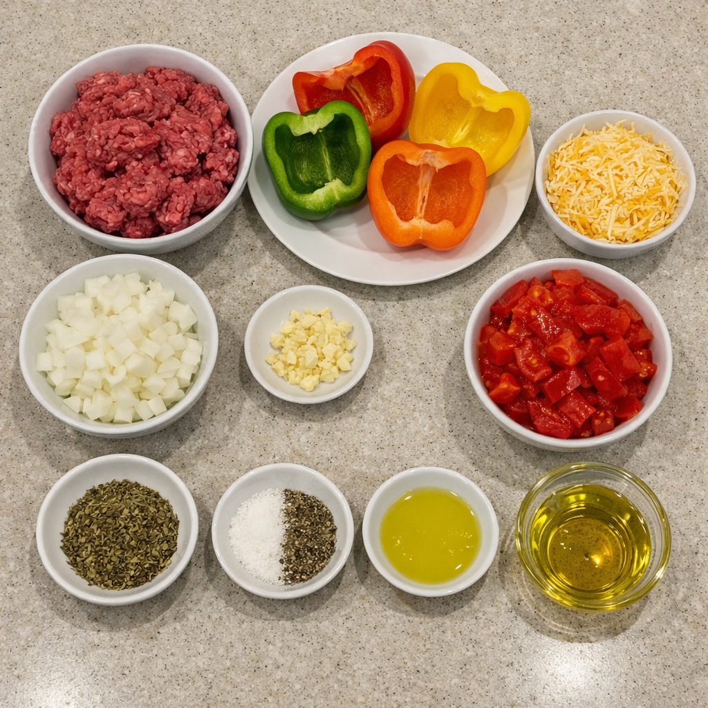 Cheesy Beef Peppers Skillet