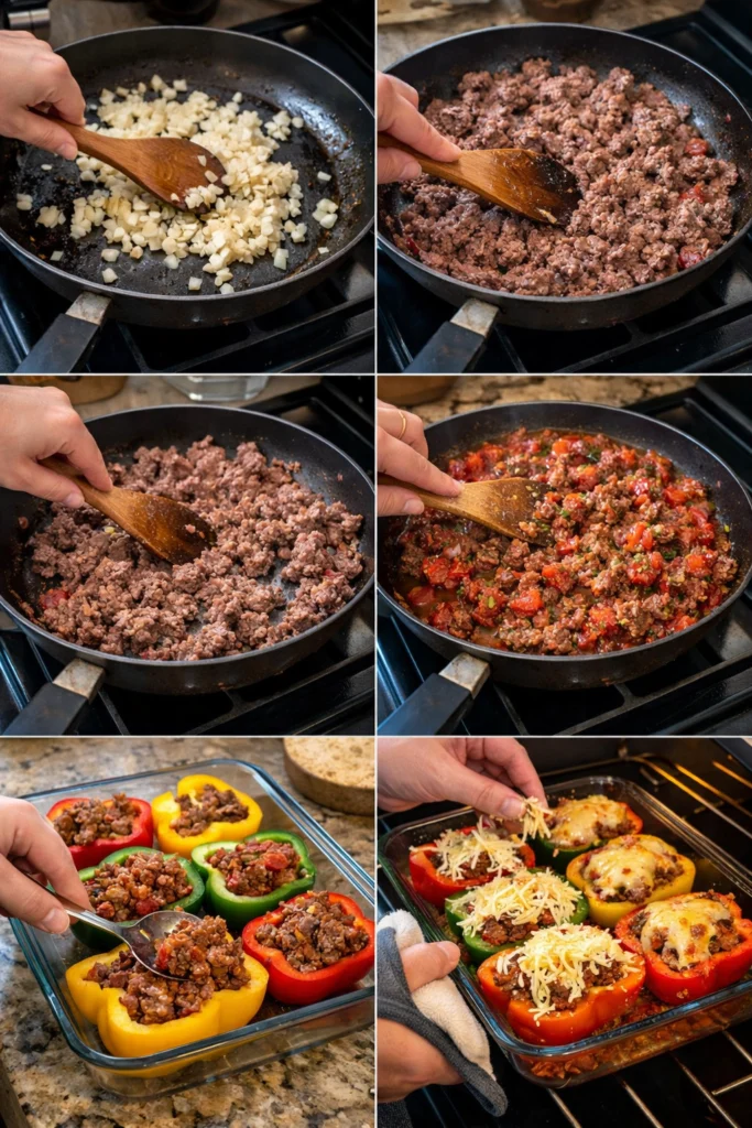 Cheesy Beef Peppers Skillet