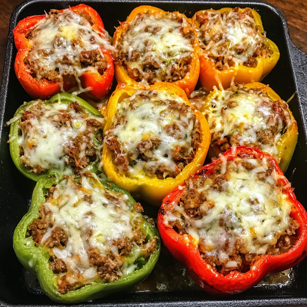 Cheesy Beef Peppers Skillet