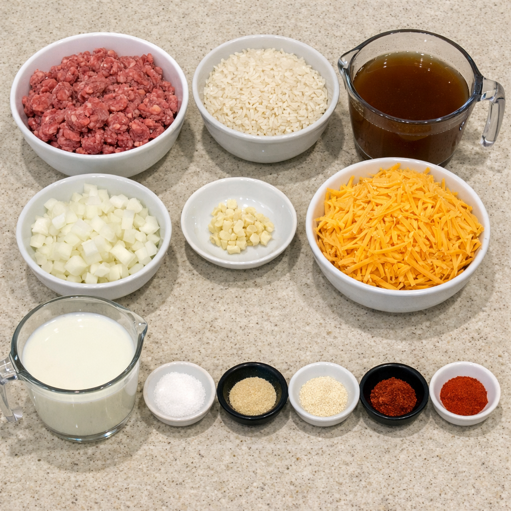 Cheesy Ground Beef and Rice Casserole