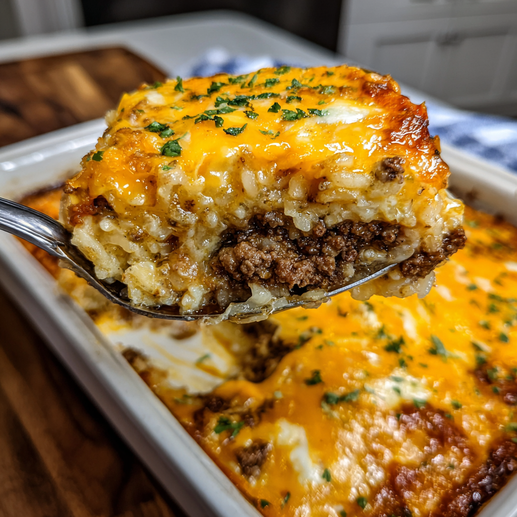 Cheesy Ground Beef and Rice Casserole