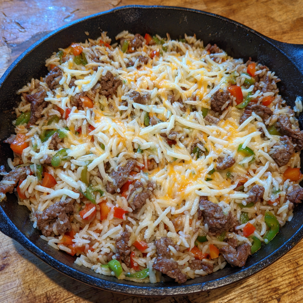 Cheesy Steak and Rice Skillet