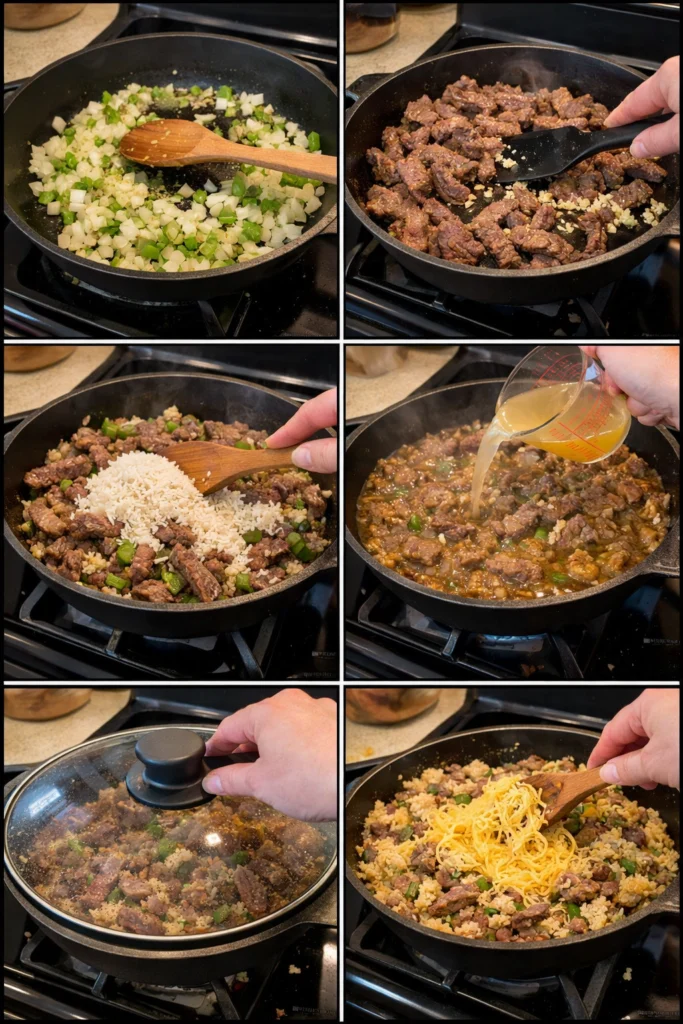 Cheesy Steak and Rice Skillet