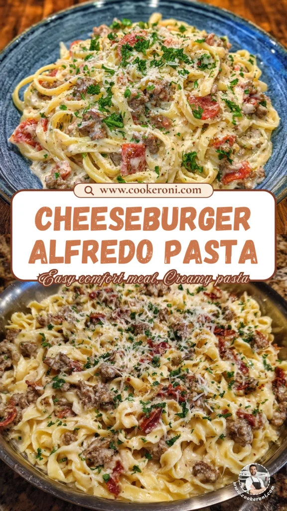Creamy Loaded Cheeseburger Alfredo Pasta