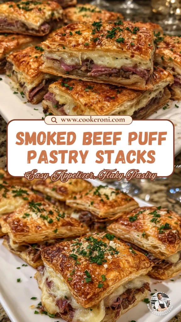 Crispy Smoked Beef & Cheese Puff Pastry Stacks