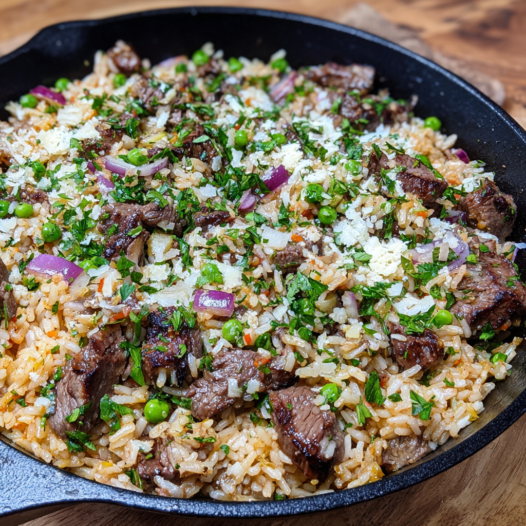 Garlic Butter Beef And Rice Skillet