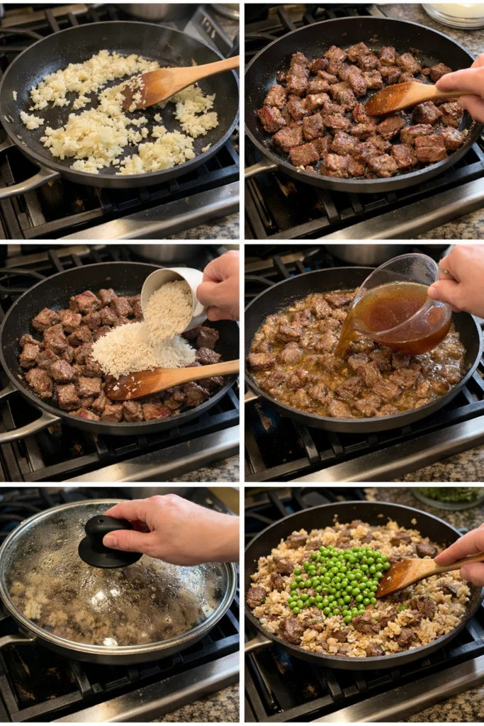 Garlic Butter Beef And Rice Skillet