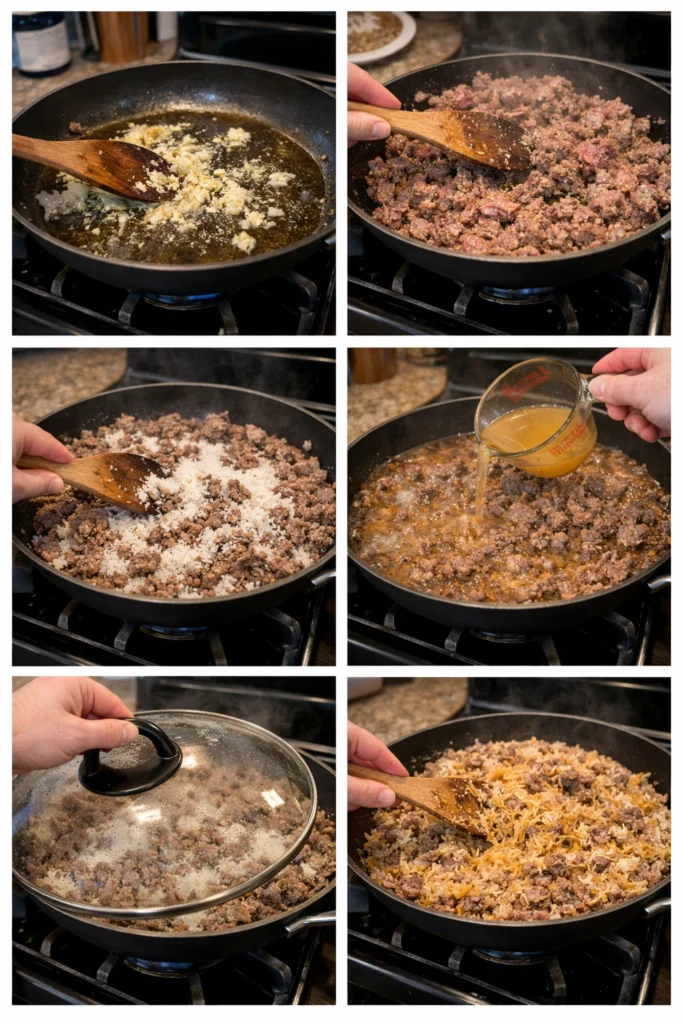 Garlic Butter Beef and Rice Skillet