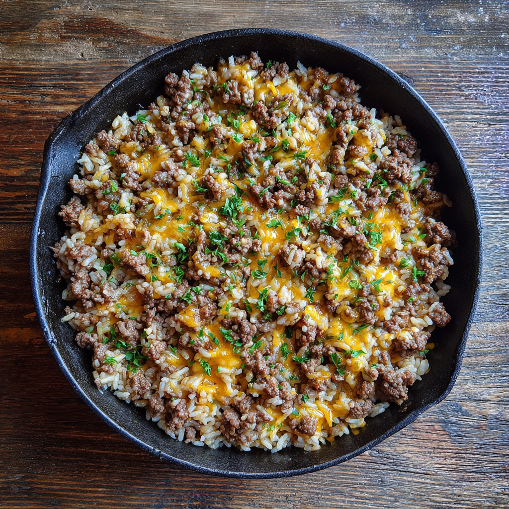 Garlic Butter Beef and Rice Skillet