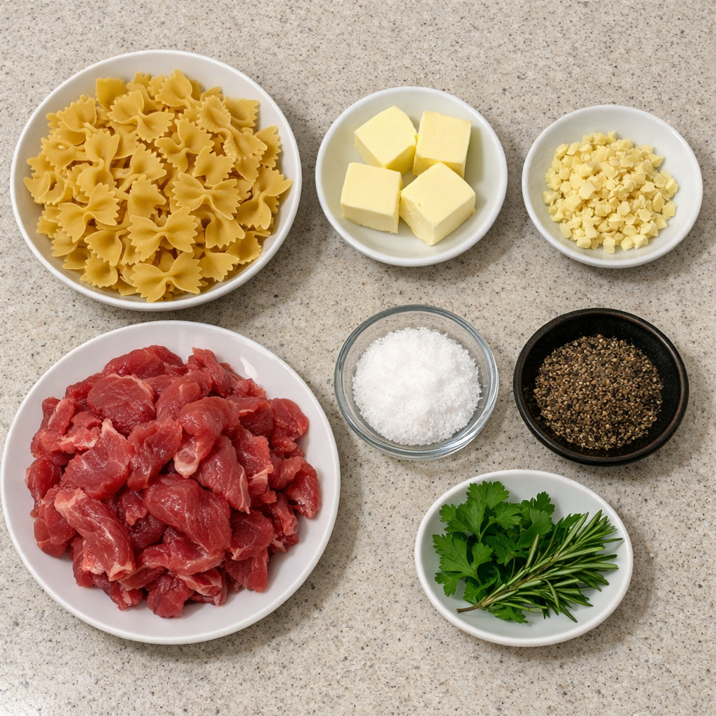 Garlic Butter Bowtie Pasta with Beef