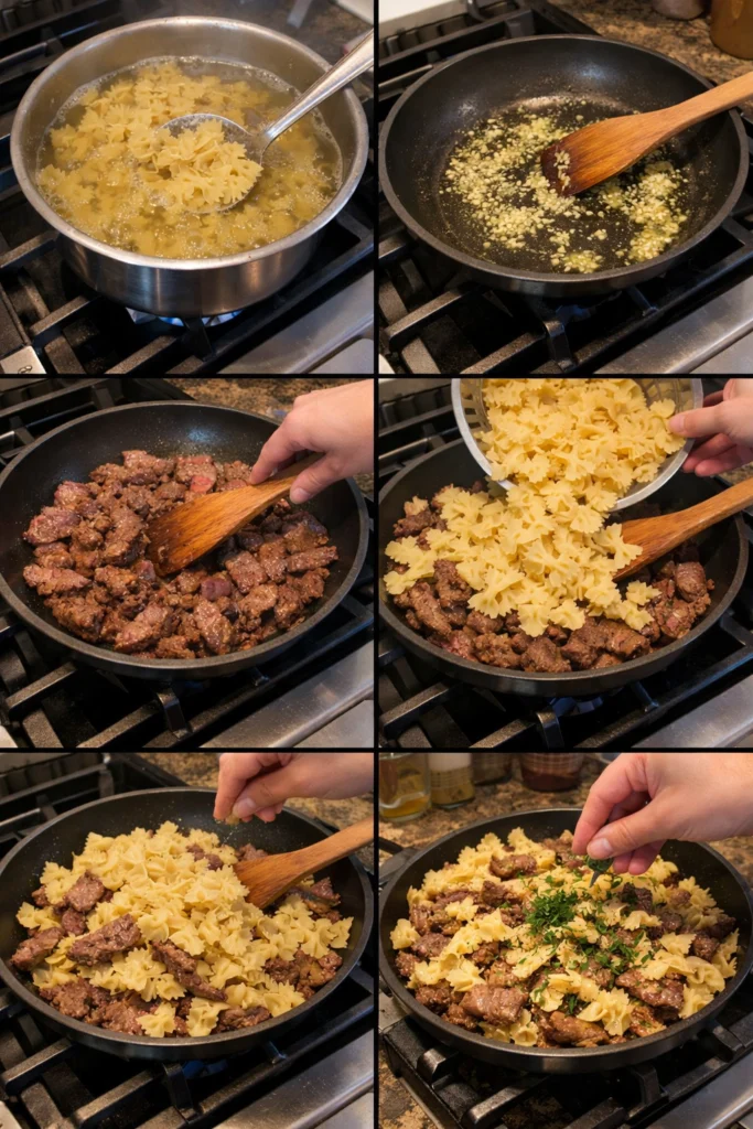 Garlic Butter Bowtie Pasta with Beef