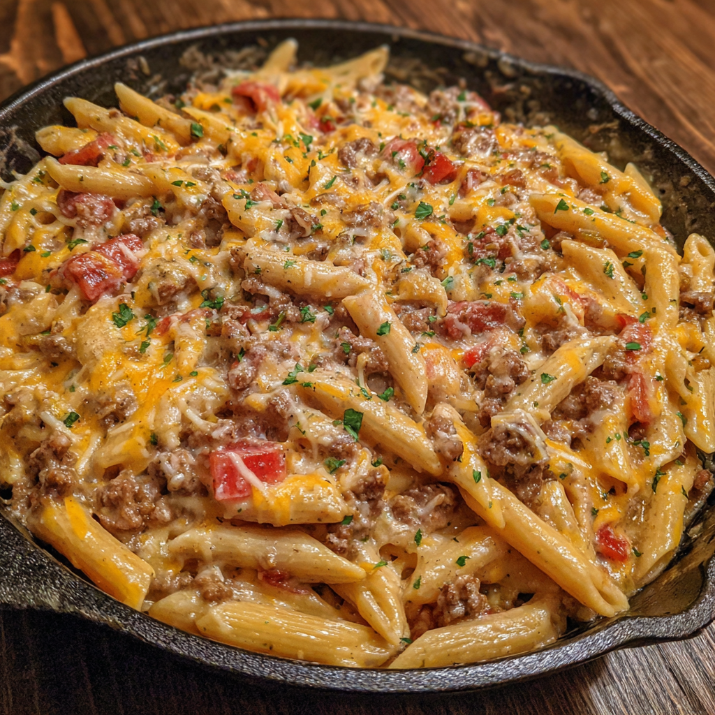 Loaded Cheeseburger Alfredo Pasta