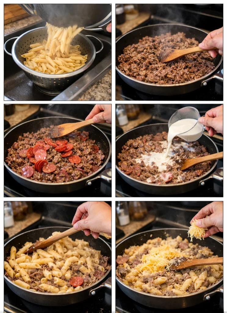 Loaded Cheeseburger Alfredo Pasta