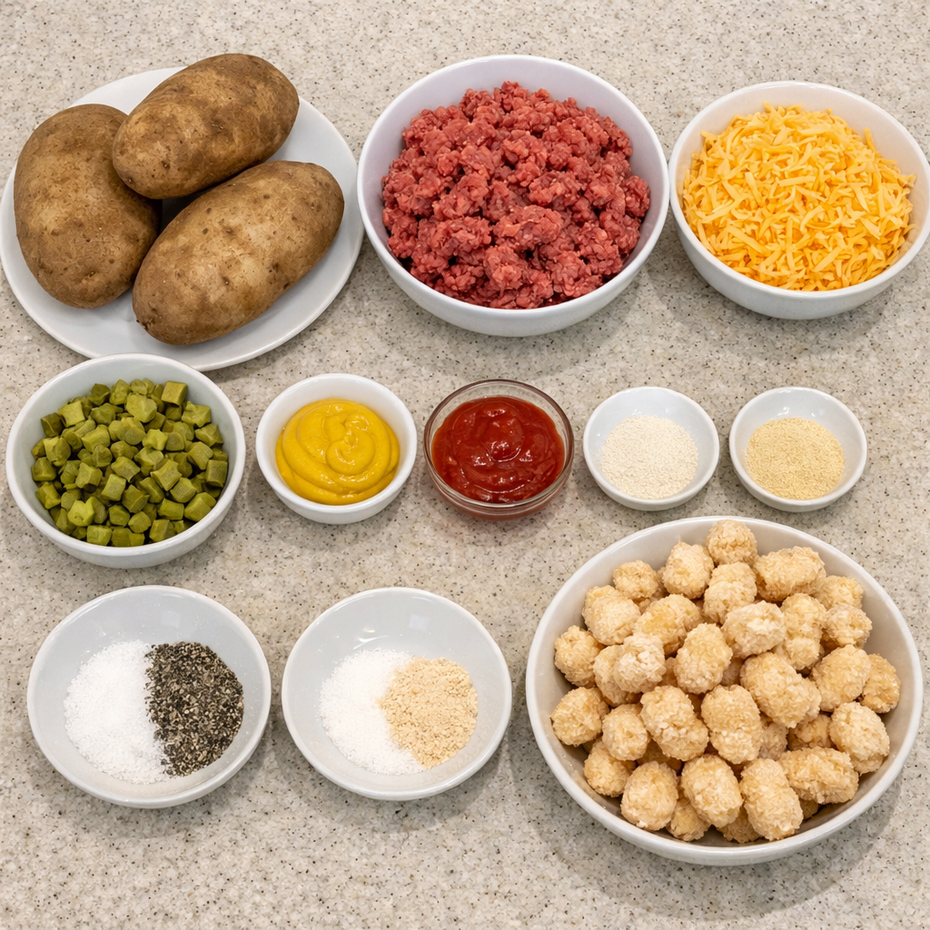 Loaded Cheeseburger Tater Tot Bake