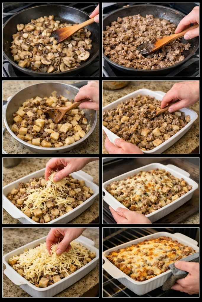 Mushroom and Swiss Burger Casserole
